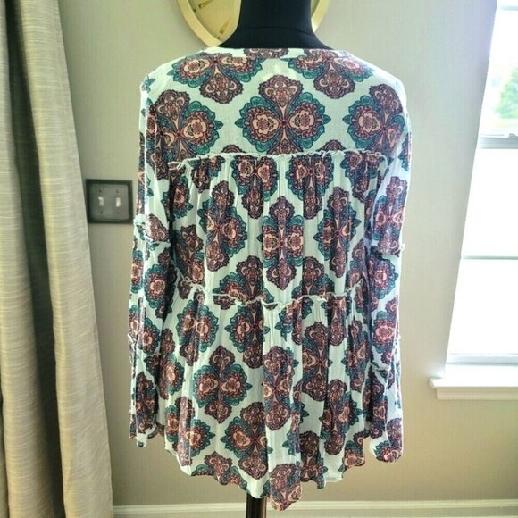 Red Camel Women Plus Floral Boho Chic Coral Blue Flounce Tunic Top Blouse 1X - Picture 5 of 6